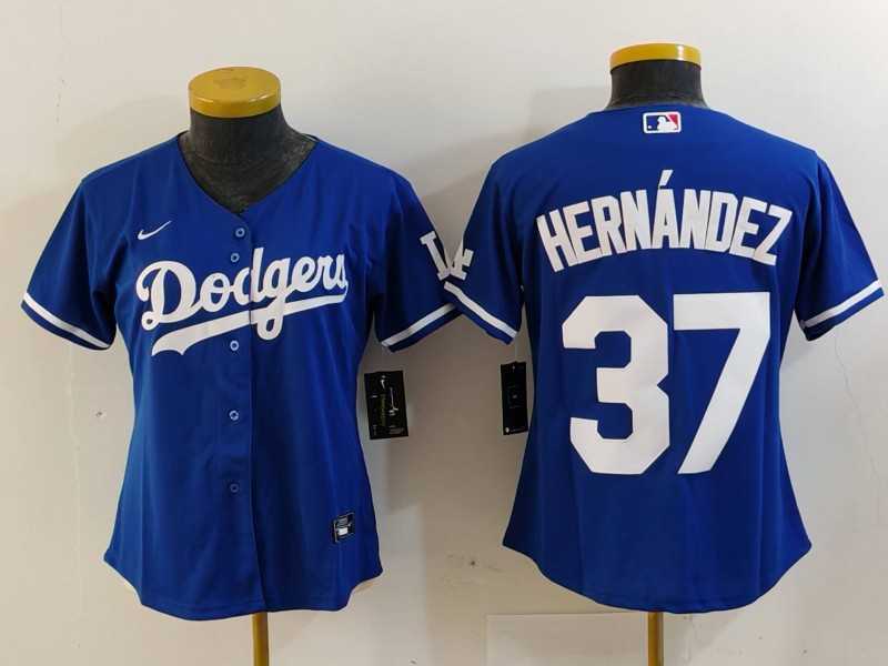Womens Los Angeles Dodgers #37 Teoscar Hernandez Blue Cool Base Stitched Jersey